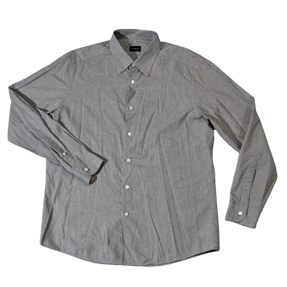 Ermenegildo Zegna XL mens gray blue textured seersucker button up casual shirt